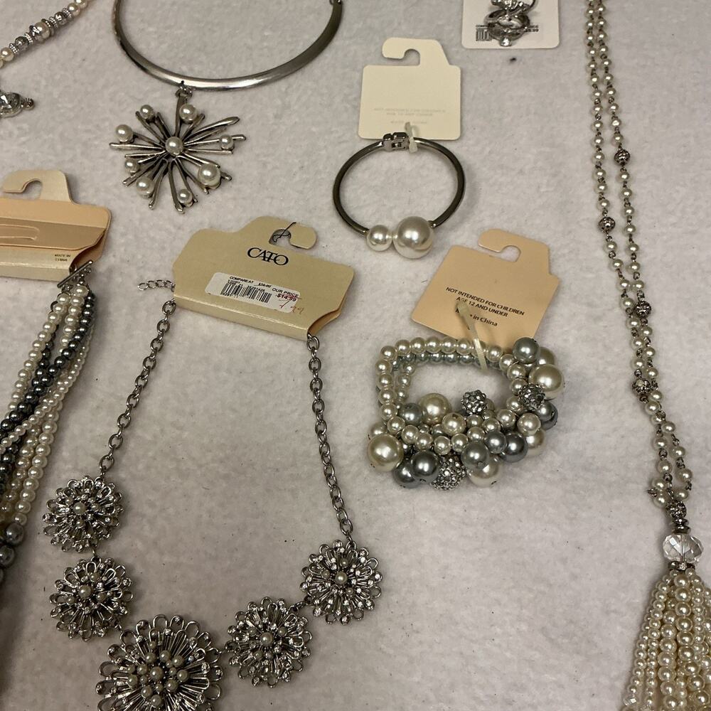 Silver, Pearls And Clear Stone Jewelry Lot 10 Pieces NWT. 3409 - Picture 6 of 8